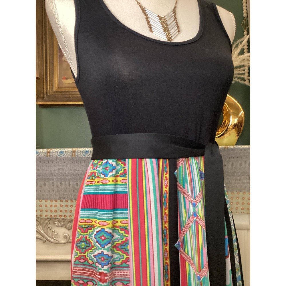 Yetts Los Angeles Womens Multi Color Geometric Print Mixed Media Maxi Dress M - Picture 2 of 6